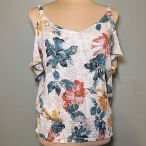 Maurice’s Floral Smocked Cold‎ Shoulder Blouse Top Shirt Women’s Size Small NWT